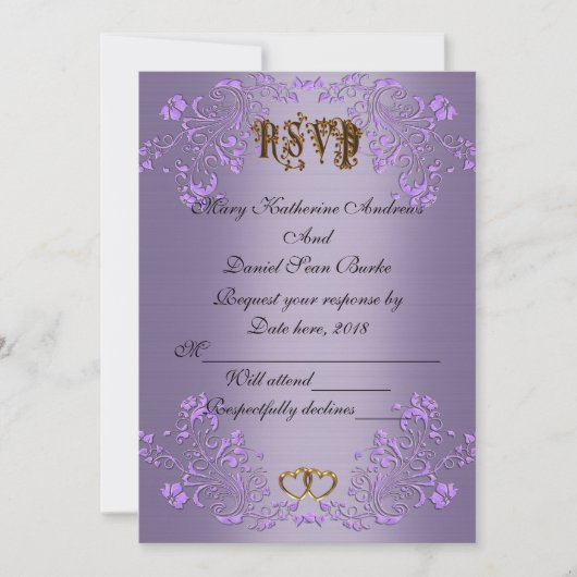 Invitation RSVP élégant mariage satin violet (Devant)