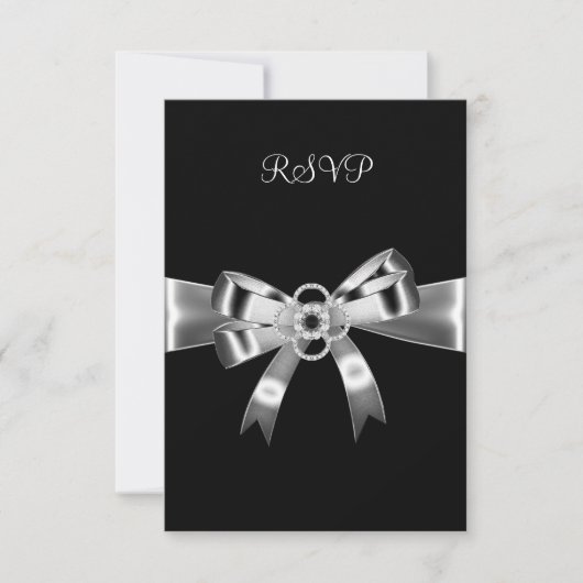 Invitation RSVP Elegant Noir Argent Bow Métal 3 (Devant)