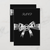Invitation RSVP Elegant Noir Argent Bow Métal 3 (Devant / Derrière)