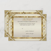Invitation RSVP Elégant Or Crème Perle Damassé Anniversaire (Devant / Derrière)