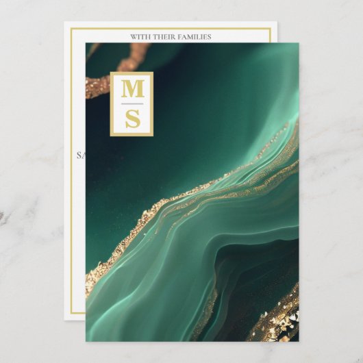 Invitation *~ RSVP Emerald Green QR Initiales AR66 Mariage (Devant / Derrière)