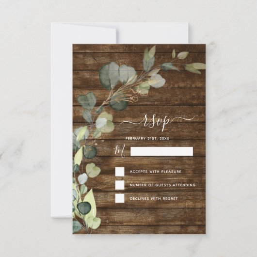 Invitation RSVP Eucalyptus Verdure Rustique Campagne Bois (Devant)