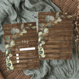 Invitation RSVP Eucalyptus Verdure Rustique Campagne Bois