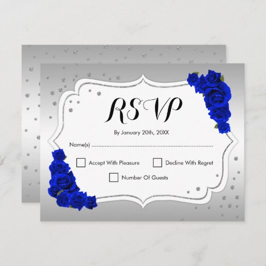 Invitation RSVP fête d'anniversaire - Royal Blue Silver Card (Devant / Derrière)