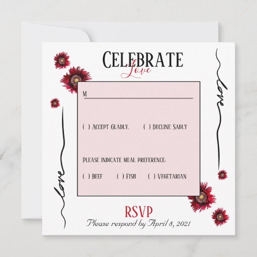 Invitation RSVP fêter l'amour et les fleurs rouges (Devant)