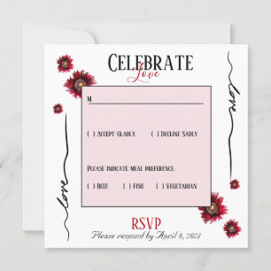 Invitation RSVP fêter l'amour et les fleurs rouges