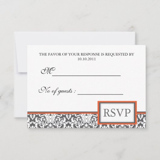 Invitation RSVP Fleur Orange Damask (Devant)