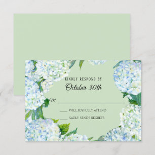 Invitation RSVP Fleurs de mariage blanc Hydrangea Menthe vert