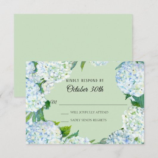 Invitation RSVP Fleurs de mariage Blanc Hydrangea Vert de men (Devant / Derrière)