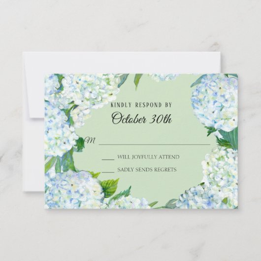 Invitation RSVP Fleurs de mariage blanc Hydrangea vert menthe (Devant)