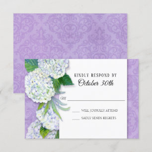 Invitation RSVP Fleurs de Mariage Hydrangea Lavande Damassé A