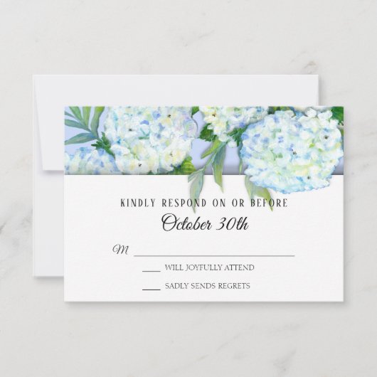 Invitation RSVP Fleurs de mariage Hydrangeas Art Bleu Pervenc (Devant)