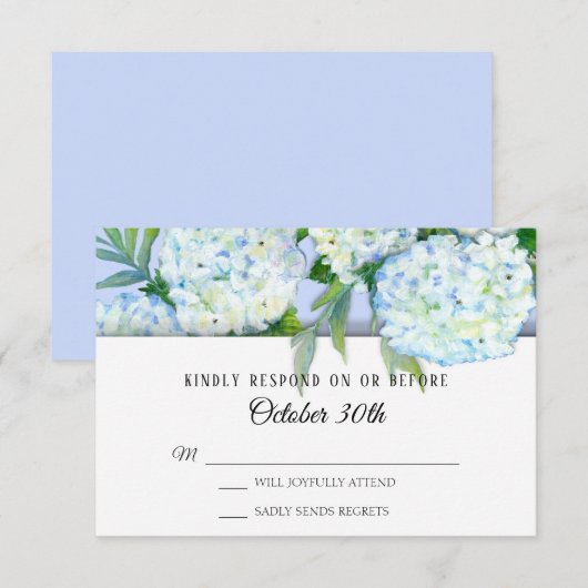 Invitation RSVP Fleurs de mariage Hydrangeas Bleu pervenche (Devant / Derrière)