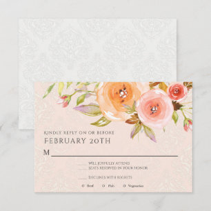 Invitation RSVP Fleurs de mariage rose carmin aquarelle feuil