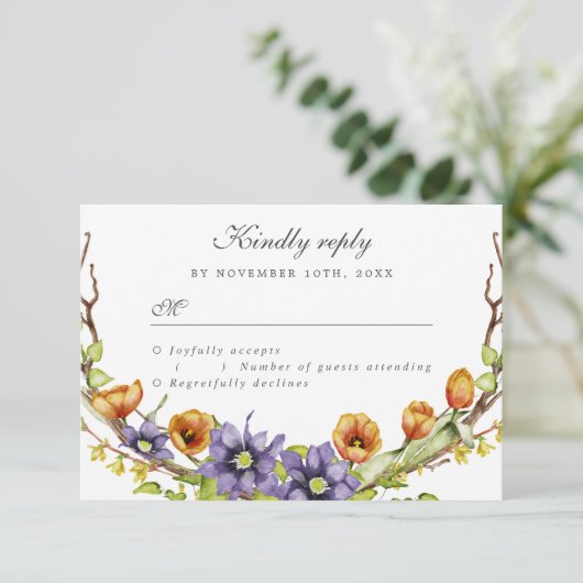 Invitation RSVP fleurs de ressort d'aquarelle (Debout devant)