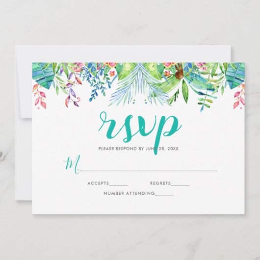 Invitation RSVP Fleurs tropicales et typographie moderne (Devant)