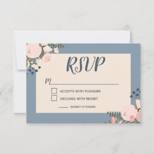 Invitation RSVP Floral bleu Dusty