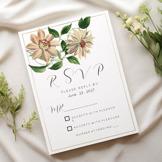 Invitation RSVP floral vert blanc