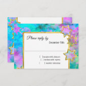 Invitation RSVP Gold Star Abstrait bleu vert rose (Devant / Derrière)