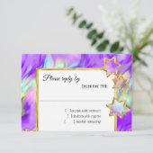Invitation RSVP Gold Star Abstrait Purple Tie Dye (Debout devant)