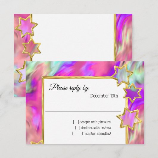 Invitation RSVP Gold Star Abstrait Turquoise Tie Dye (Devant / Derrière)