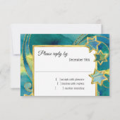 Invitation RSVP Gold Star Aquarelle Abstraite Bleu Vert (Devant)