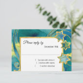 Invitation RSVP Gold Star Aquarelle Abstraite Bleu Vert (Debout devant)