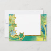 Invitation RSVP Gold Star Aquarelle Abstraite Bleu Vert (Dos)