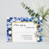 Invitation RSVP Gold Star Blue Damas (Debout devant)