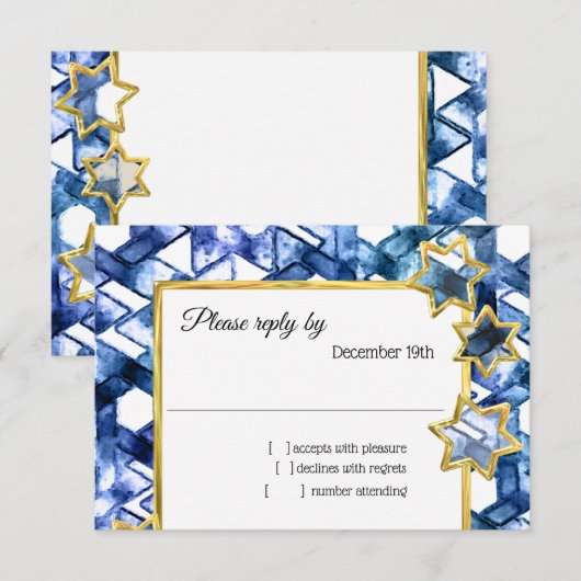 Invitation RSVP Gold Star Blue Damas (Devant / Derrière)