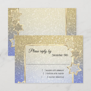 Invitation RSVP Gold Star Blue Gold Ombre
