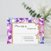 Invitation RSVP Gold Star Blue Purple Damask (Debout devant)