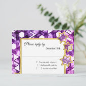 Invitation RSVP Gold Star Purple Damask (Debout devant)