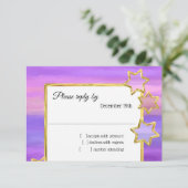 Invitation RSVP Gold Star Purple Pink Strips (Debout devant)