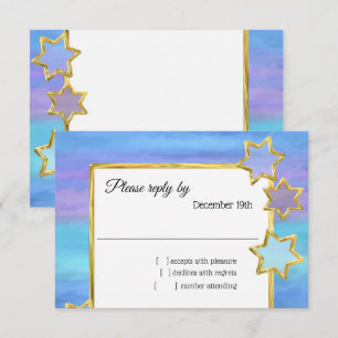 Invitation RSVP Gold Star Purple Turquoise Stripes