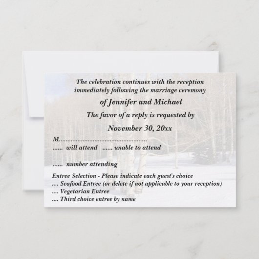 Invitation RSVP Hiver Mariage Aspen Trees dans la neige (Dos)