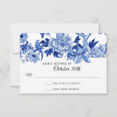 Invitation RSVP Influence Asiatique Blanc Bleu Floral Chinois (Devant)