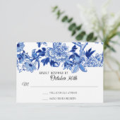 Invitation RSVP Influence Asiatique Blanc Bleu Floral Chinois (Debout devant)