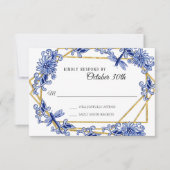 Invitation RSVP Influence Asiatique Bleu Ciel Dragonne Libell (Devant)