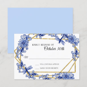Invitation RSVP Influence Asiatique Bleu Ciel Floral Aquarell