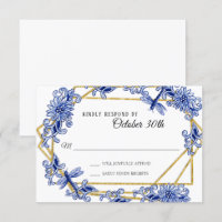 RSVP Influence Asiatique Bleu Ciel Or Libellule Fl