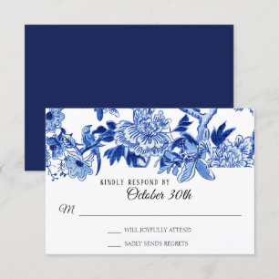 Invitation RSVP Influence Asiatique Bleu Nuit Floral Chinoise