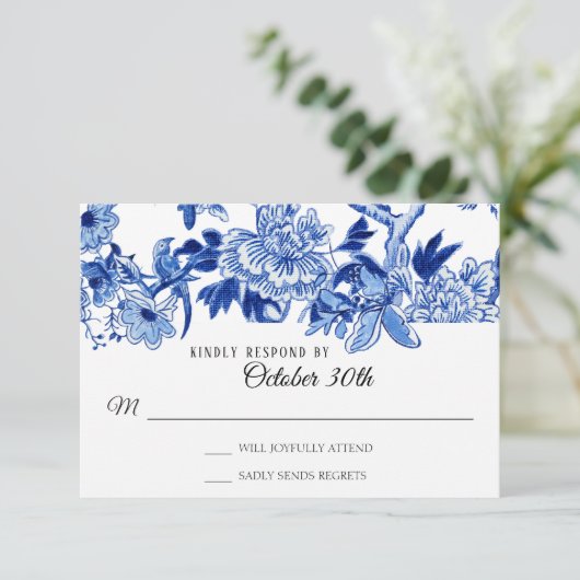 Invitation RSVP Influence Asienne Fleurs Bleu Clair Chinoisér (Debout devant)