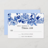 Invitation RSVP Influence Asienne Fleurs Bleu Clair Chinoisér (Devant / Derrière)