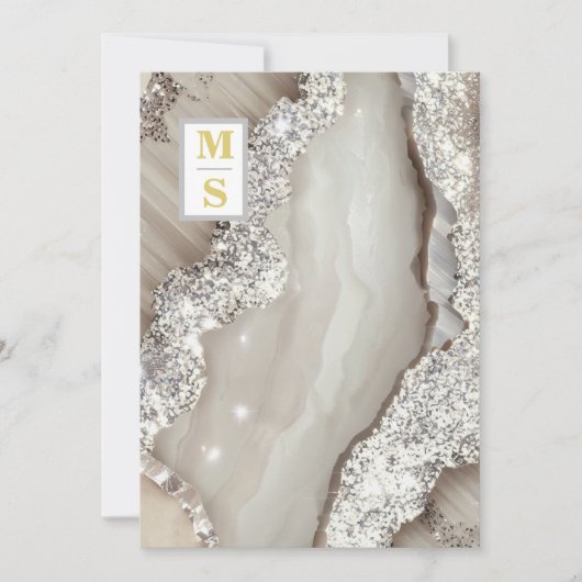 Invitation *~ RSVP IVORY Silver QR Initiales AR66 Mariage (Devant)