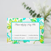 Invitation RSVP jaune turquoise en damas peint (Debout devant)