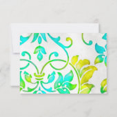 Invitation RSVP jaune turquoise en damas peint (Dos)