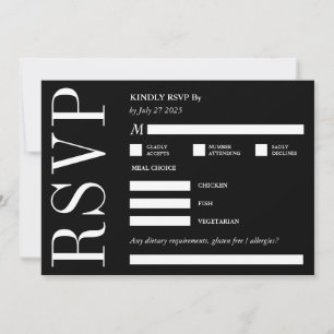 Invitation RSVP Kindly Répondre Monogramme noir & blanc gras