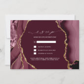 Invitation RSVP Mariage Agate Bourgogne & Or (Devant)