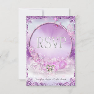Invitation RSVP Mariage Anneaux Lilas Rose Papillon